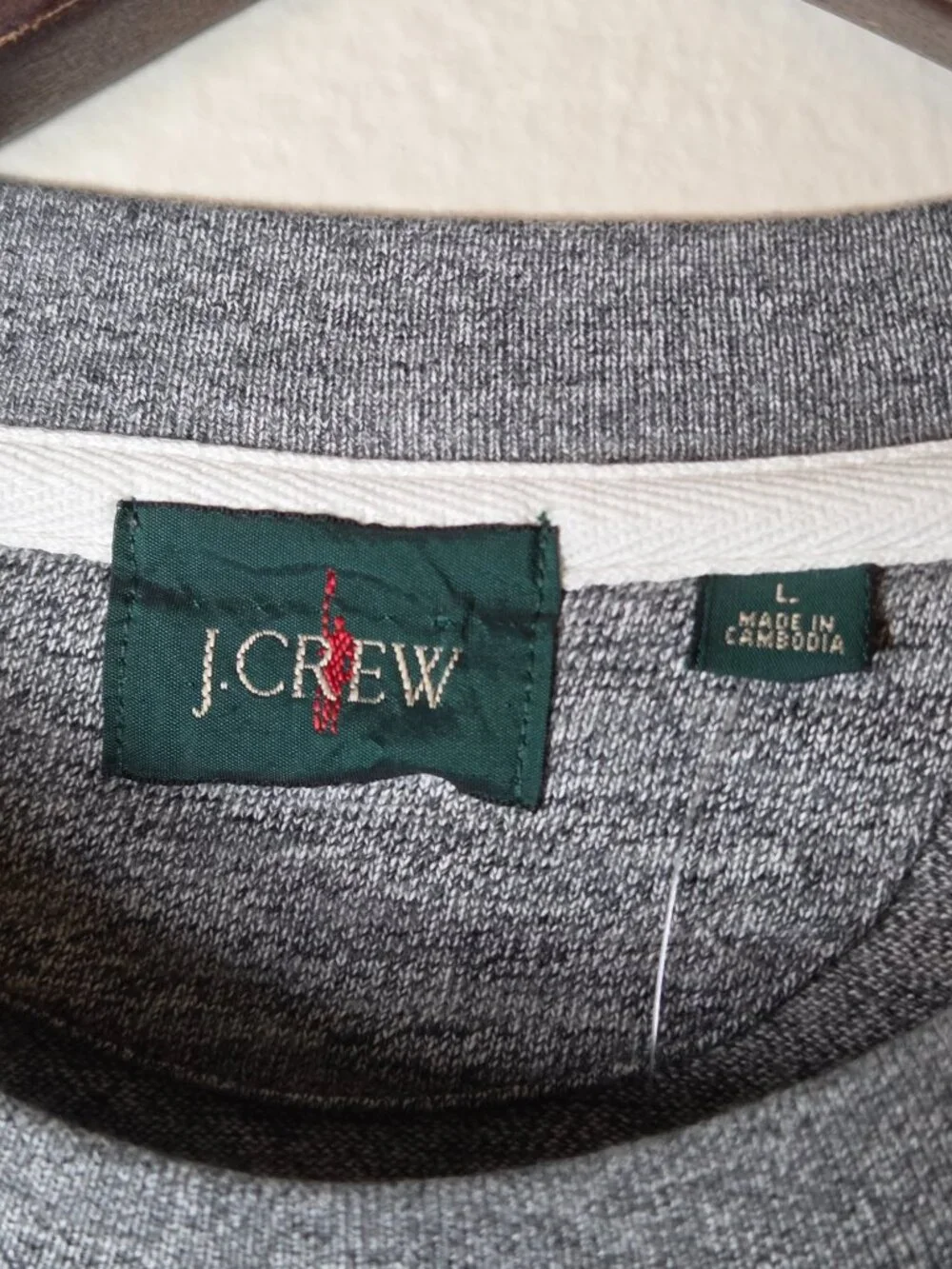 J. Crew Men's 100% Cotton Sweater L Gray Black Stripe Crew Neck Elbow Patch